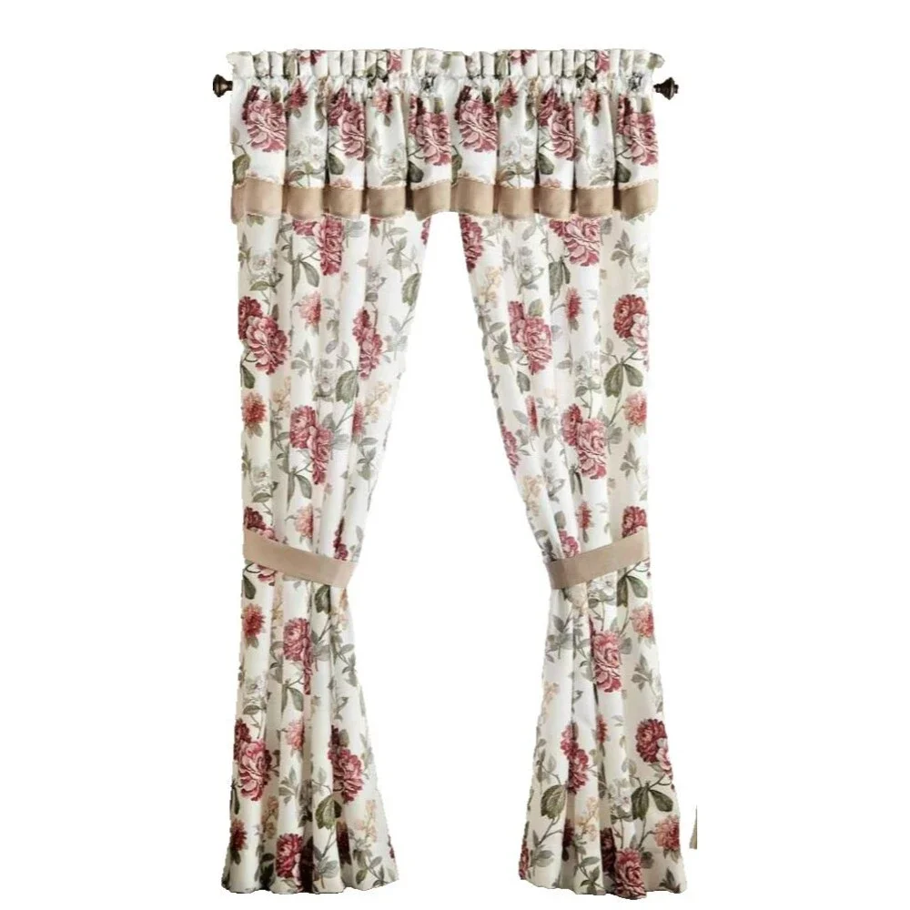 Croscill Floral White Panel Pair Pole Top Curtains Drapes w/Tiebacks 82 W x 84 L